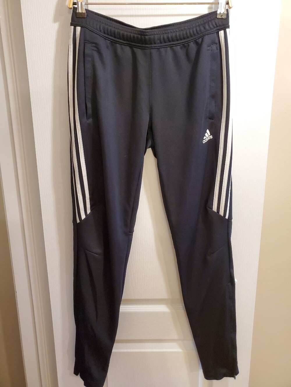 Adidas Black Track Pants with White Stripes